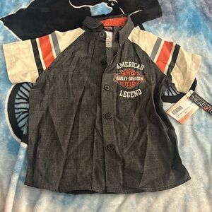 NWT Harley Davidson Motorcycles 2T Denim Shop Shirt Button Down Collared Biker
